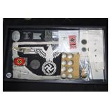 #822 German WW2 lot, Dagger DLV cross guard, NSDAP belt buckle, Spang second class, Nazi Money