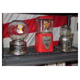 #527 Lot of 3 Vintage Gumball Machines incl. Little Gem 5c, Ford Gum, and Acorn Vendor