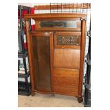 #522 Antique Oak Side by Side Bookcase Secretary