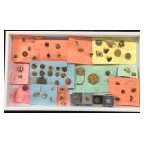 #480 Misc. Pin lot on cards incl. Michigan, Military, Mason, World Brotherhood, -