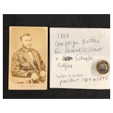 #460 Gen U.S. Grant. CDV Cabinet Card w/ 1868 Campaign Button