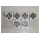 #651 6 Silver Dollars- (4) Morgan years incl. 1921, (2) 1921D, 