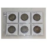 #654 Lot of 6 Peace Silver Dollars incl. years 1922, 
