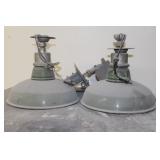 Overhead green shade lamps