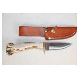 #893 Whitetails Unlimited Silver Stag knife w/ leather sheath