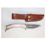 #895 Silver Stag knife w/ leather sheath