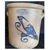 Crock with Awesome Folk Art Bird Detailing Crock with Awesome Folk Art Bird Detailing