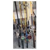 Large Quantity of Fishing Pole and Reel Combos