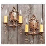 Lot #50 Pair of Antique Moe Bridges Tudor Sconces