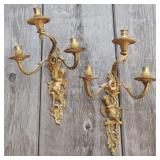 Lot #16 Pair of Vintage Putti Three Arm Sconces