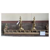 Lot #66 Antique Mantel Fender & Brass Andirons Lot #66 Antique Mantel Fender & Brass Andirons