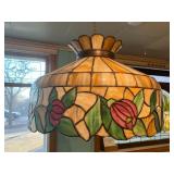 Lot #41 Floral Stained & Bent Panel Glass Fixture