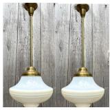 Lot #145 Pair of Globes on Custom Pendant Fixture Lot #145 Pair of Globes on Custom Pendant Fixture