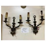 Lot #51 Antique Pair of Brass Double Arm Sconces Lot #51 Antique Pair of Brass Double Arm Sconces