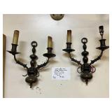 Lot #51 Antique Pair of Brass Double Arm Sconces