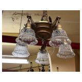 Lot #179 Antique Brass 5 Arm w/ Etch Shades #2 Lot #179 Antique Brass 5 Arm w/ Etch Shades #2