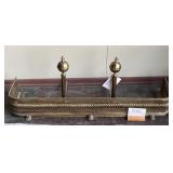 Lot #65 Antique Mantel Fender & Colonial Andirons Lot #65 Antique Mantel Fender & Colonial Andirons
