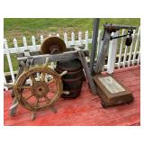 Lot #83 Great Ships Wheel, Antique Scale, etc.