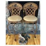 Lot #58 Rooster Bar Stools & Glass Top End Table