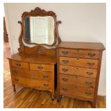 Lot #29 Oak Vanity & Tall Boy Dresser