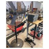 Shop Fan, Floor Jack, Wheel Barrow