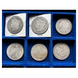 Morgan silver dollars including (3) 1879, 80, (2) 81, 84, 88
