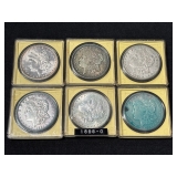 #3008 (6) Morgan Silver Dollars in Hard Case- Years incl. 1898, 1904, & (4) 1921 #3008 (6) Morgan Silver Dollars in Hard Case- Years incl. 1898, 1904, & (4) 1921