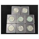 #3018 (8) Benjamin Franklin Silver Half Dollars in hard cases #3018 (8) Benjamin Franklin Silver Half Dollars in hard cases