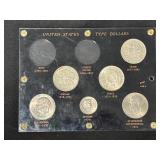#3058 US Type Dollars incl. 1876 Trade Dollar, Morgan, Peace, etc. in hard case #3058 US Type Dollars incl. 1876 Trade Dollar, Morgan, Peace, etc. in hard case