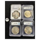 #3086 1881 morgan silver dollar MS63 (3) 1923 peace silver (Wrong Sticker #) #3086 1881 morgan silver dollar MS63 (3) 1923 peace silver (Wrong Sticker #)