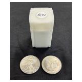 #3138 Roll of UNCL. American Eagle Silver Dollars (20) various years (Wrong Sticker #) #3138 Roll of UNCL. American Eagle Silver Dollars (20) various years (Wrong Sticker #)