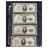 #3166 (4) US National Currency Brown Stamp $20 Bills #3166 (4) US National Currency Brown Stamp $20 Bills