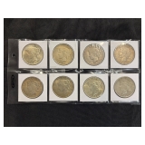 #3114 (8) Peace silver dollars years incl. 1922 #3114 (8) Peace silver dollars years incl. 1922