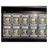 #3141 (10) Graded American eagle silver dollars autographed by Austin Huto, President, all 1 of 249 #3141 (10) Graded American eagle silver dollars autographed by Austin Huto, President, all 1 of 249