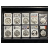 #3151 (10) Graded American eagle silver dollars, NGC #3151 (10) Graded American eagle silver dollars, NGC
