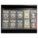 #3152 (10) Graded American eagle silver dollars, premier, INB, etc. #3152 (10) Graded American eagle silver dollars, premier, INB, etc.