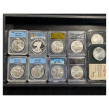#3155 (10) Graded American eagle silver dollars, PCGS, Littleton #3155 (10) Graded American eagle silver dollars, PCGS, Littleton