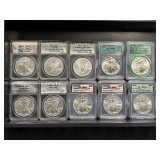 #3154 (10) Graded American eagle silver dollars, all ANACS Certified #3154 (10) Graded American eagle silver dollars, all ANACS Certified