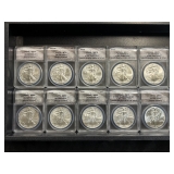 #3153 (10) Graded American eagle silver dollars, all ANACS Certified #3153 (10) Graded American eagle silver dollars, all ANACS Certified