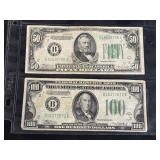 #3165 (2) Federal Reserve Notes- $100 & $50 #3165 (2) Federal Reserve Notes- $100 & $50
