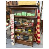 Stacking Bookcase with Advertising Tins, etc. Stacking Bookcase with Advertising Tins, etc.