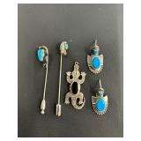 Sterling and Turquoise Earrings, pins, etc. Sterling and Turquoise Earrings, pins, etc.