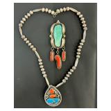 Navajo Turquoise & Coral Necklace & Broach Navajo Turquoise & Coral Necklace & Broach