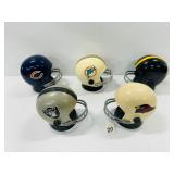 #20 Football helmet radio lot of 5 incl. Dolphins, Bears, Steelers, Cardinals, and Raiders
