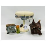#23 Fun art deco desk accessories lot incl Telechran Bakelite clock, dog radio as is and white lamp