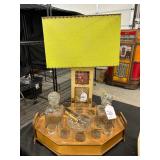 #26 Mid Century drink set and Philco Radio Clock Lamp
