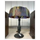 # 81 Reverse Painted Scenic Table Lamp w/ Scalloped Shade 