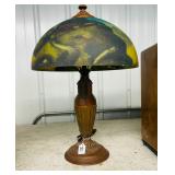 #80 Reverse Painted Scenic Glass Shade Lamp