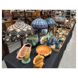 Estate Collection of Stained Glass Lamps, Roseville Pottery Estate Collection of Stained Glass Lamps, Roseville Pottery