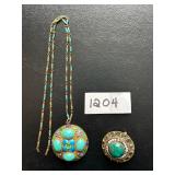 #1204 Lot of sterling Silver 2 Chinese Export Lot Incl. Broach & Pendant Necklace w/ Gems & Chain